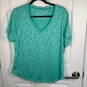 Tommy Bahama Island Zone V-neck green shirt with pineapple print size large